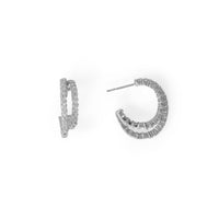 Thumbnail for Rhodium Plated In/Out CZ Double 3/4 Hoop Earrings