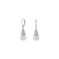 Thumbnail for Simulated Pearl and Pave CZ Cone Lever Earrings