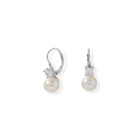 Thumbnail for Simulated Pearl and Square CZ Lever Earrings