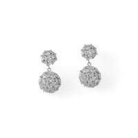 Thumbnail for Rhodium Plated CZ 1/2 Dome Drop Earrings