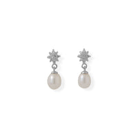 Thumbnail for CZ Flower Post with Cultured Freshwater Pearl Drop Earrings