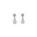 CZ Flower Post with Cultured Freshwater Pearl Drop Earrings
