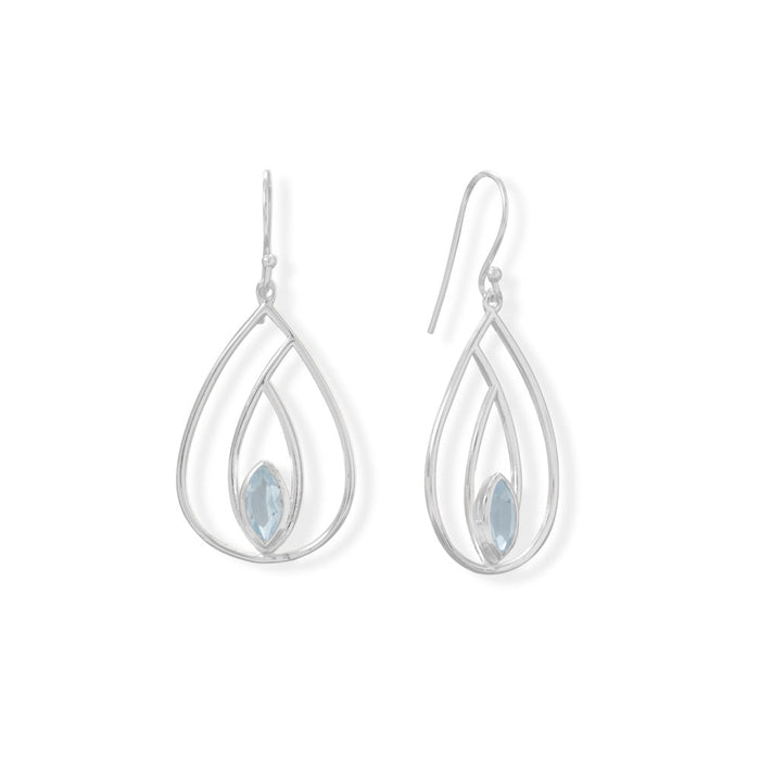 Polished Blue Topaz French Wire Pear Earrings