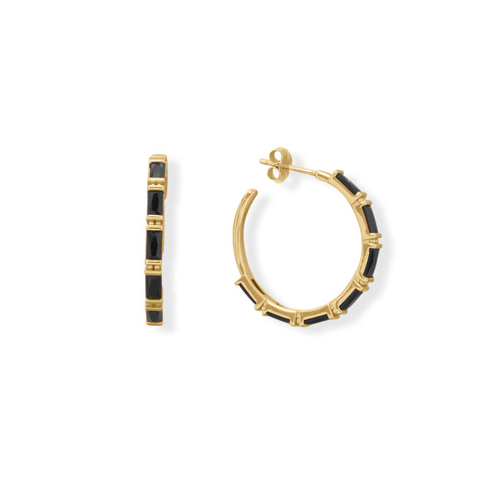 Bodacious Baguettes! Black Baguette CZ 3/4 Hoop Earrings