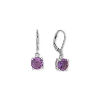 Thumbnail for Rhodium Plated 8mm Amethyst Lever Earrings