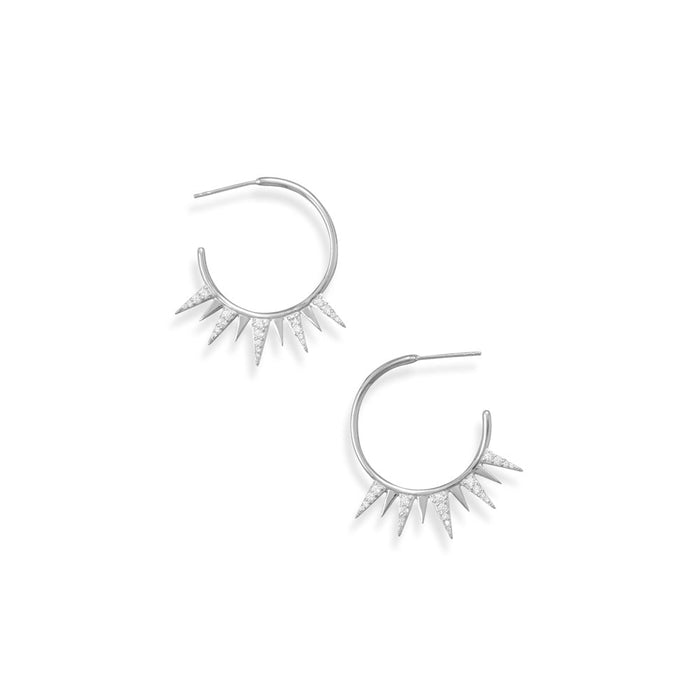 Rhodium Plated 3/4 Circle CZ Spike Earrings