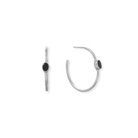 Thumbnail for Rhodium Plated Oval Black Onyx 3/4 Hoop Earrings