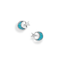 Thumbnail for Oxidized Turquoise Chip Moon and Star Earrings