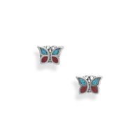 Thumbnail for Coral and Turquoise Chip Butterfly Earrings