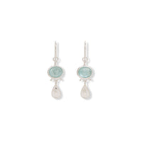 Thumbnail for Aqua Oval Roman Glass with Pear Drop Earrings