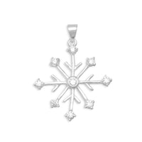 Thumbnail for Rhodium Plated 8 Point Snowflake/9 CZ Pendant