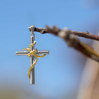 Thumbnail for Rhodium and 14 Karat Gold Plated Sterling Silver Cross Pendant
