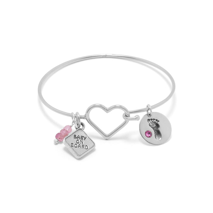 Footprint Charm with Pink Crystal