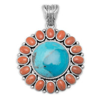 Thumbnail for Reconstituted Turquoise and Coral Sunburst Pendant