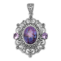 Thumbnail for Ornate Marcasite and Reconstituted Purple Turquoise Pendant