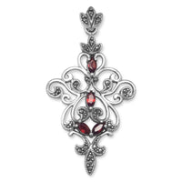 Thumbnail for Ornate Marcasite and Garnet Pendant