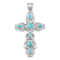 Thumbnail for Ornate Oxidized Reconstituted Turquoise Cross Pendant