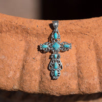 Thumbnail for Ornate Oxidized Reconstituted Turquoise Cross Pendant