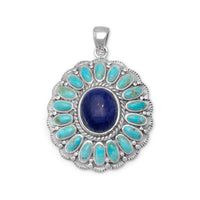 Thumbnail for Oxidized Reconstituted Turquoise and Lapis Flower Pendant