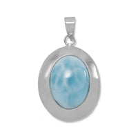 Thumbnail for Rhodium Plated Oval Larimar Pendant