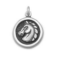 Thumbnail for Oxidized Disc Charm with Horse Profile