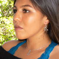 Thumbnail for Rhodium Plated Polished Antler Design French Wire Earrings