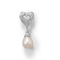 Thumbnail for Rhodium Plated Heart Slide with CZ and Cultured Freshwater Pearl