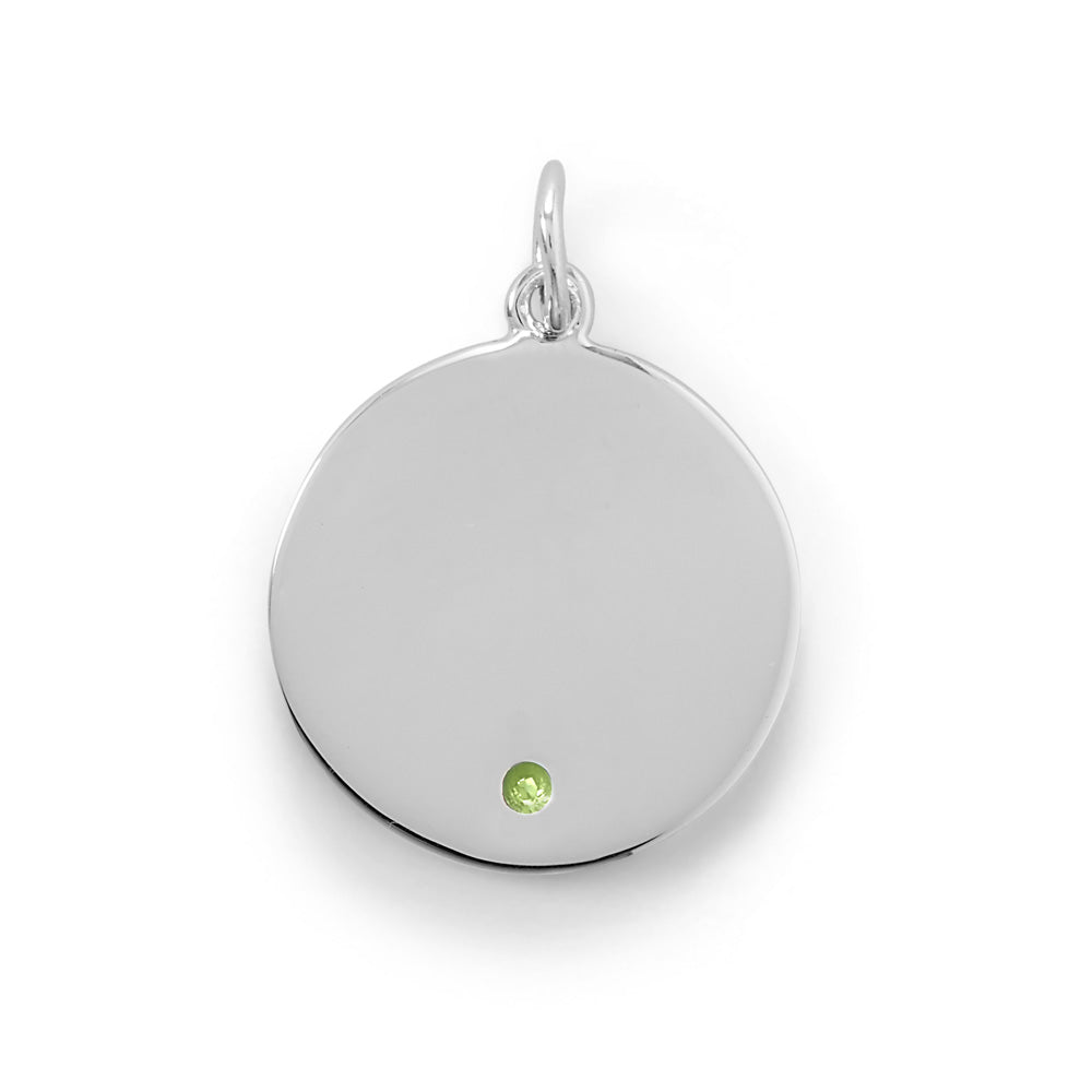 Engravable Rhodium Plated CZ Pendant - August Birthstone