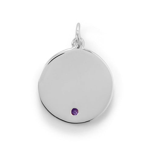 Engravable Rhodium Plated CZ Pendant - February Birthstone