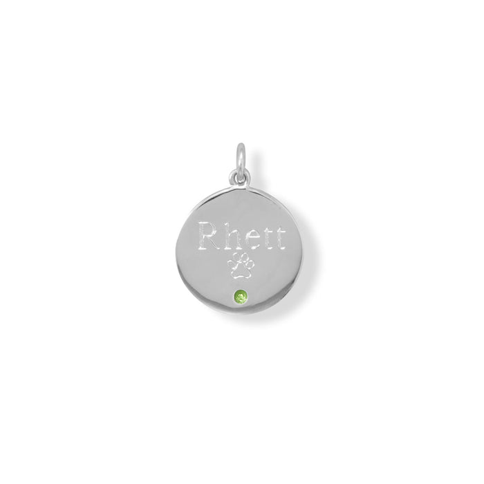 Engravable Rhodium Plated CZ Pendant - August Birthstone