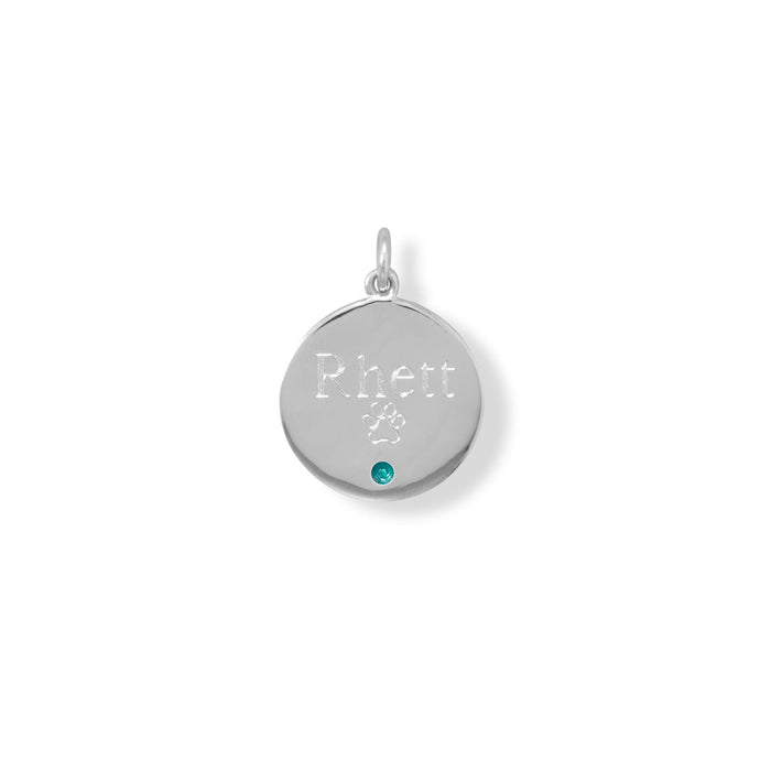 Engravable Rhodium Plated CZ Pendant - December Birthstone