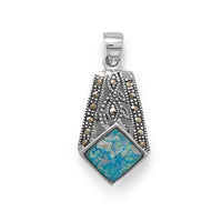Thumbnail for Oxidized Marcasite and Roman Glass Pendant