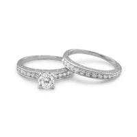 Thumbnail for Rhodium Plated Wedding Band Set