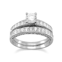 Thumbnail for Rhodium Plated Wedding Band Set