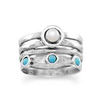 Thumbnail for Oxidized Cultured Freshwater Pearl and Reconstituted Turquoise Ring