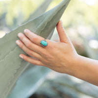 Thumbnail for Oval Reconstituted Turquoise Floral Design Ring