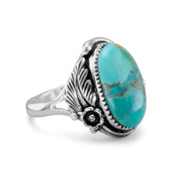 Thumbnail for Oval Reconstituted Turquoise Floral Design Ring