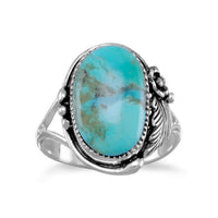 Thumbnail for Oval Reconstituted Turquoise Floral Design Ring