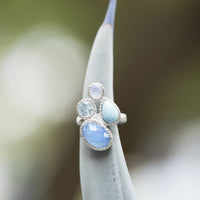 Thumbnail for Chalcedony, Larimar, Topaz and Moonstone Cluster Ring