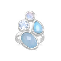 Thumbnail for Chalcedony, Larimar, Topaz and Moonstone Cluster Ring