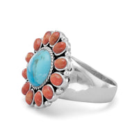 Thumbnail for Reconstituted Turquoise and Coral Sunburst Ring