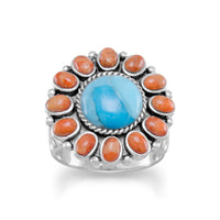 Thumbnail for Reconstituted Turquoise and Coral Sunburst Ring