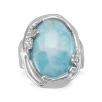 Thumbnail for Rhodium Plated Larimar Ring with Leaf Design