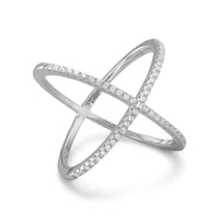Thumbnail for Rhodium Plated Criss Cross 'X' Ring with Signity CZs