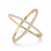 Thumbnail for 18 Karat Gold Plated Criss Cross 'X' Ring with Signity CZs