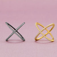 Thumbnail for 18 Karat Gold Plated Criss Cross 'X' Ring with Signity CZs