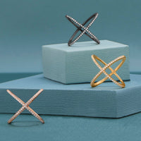 Thumbnail for 18 Karat Rose Gold Plated Criss Cross 'X' Ring with Signity CZs