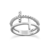 Thumbnail for Rhodium Plated Double Cross Ring