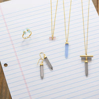 Thumbnail for 14 Karat Gold Plated Spike Pencil Cut Blue Chalcedony Necklace