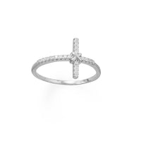 Thumbnail for Rhodium Plated CZ Sideways Cross Ring